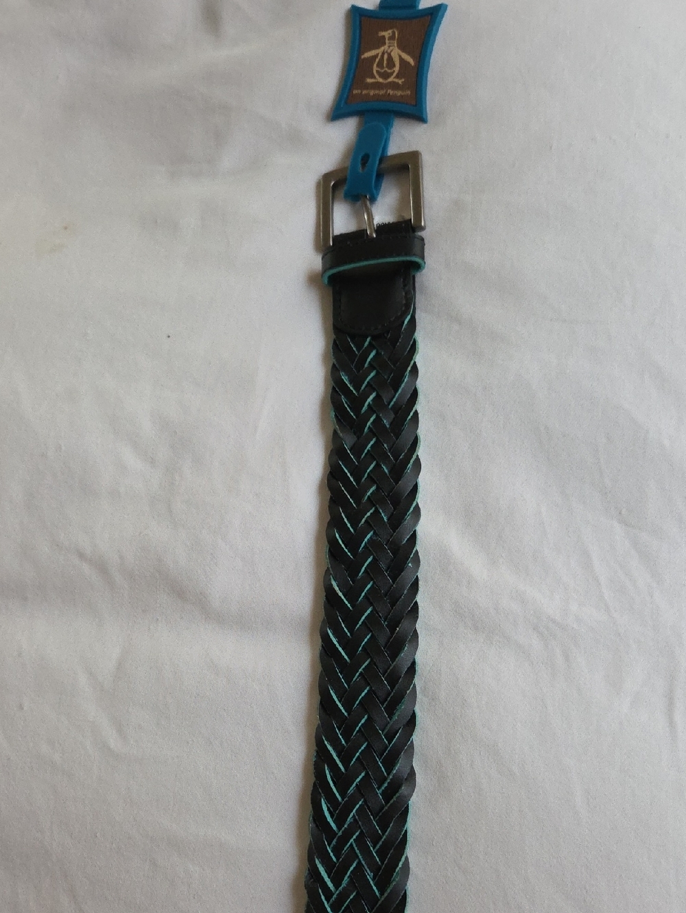 Braided Leather Belt.  Unique Black With Tiffany Blue.  Men's 38 Waist